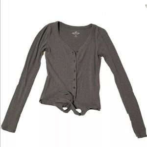 Holister Grey Button Up Tied Top Women’s Size-XS